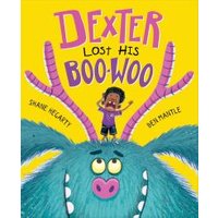 Children's book "Dexter Lost His Boo-Woo" with a blue monster and a boy on a yellow background.