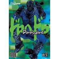 "Dorohedoro Vol. 5 manga, blue cover with masked character in black, green Japanese text, and explicit content label"