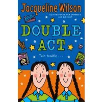 "Colorful book cover 'Double Act' by Jacqueline Wilson, features two cartoon girls with braids and stars."