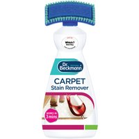 Dr. Beckmann Carpet Stain Remover 650ml bottle with built-in brush and blue bristles, white label with cleaning graphic.