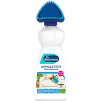Dr. Beckmann Upholstery Stain Remover 400ml, white bottle with blue brush cap and cleaning label.