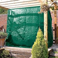 Green Draper 3 seat swing cover with reinforced seams, fits 2260x1450x2180mm, draped over a wooden frame.