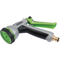 Gray and green Draper 8 Pattern Spray Gun with black handle and brass connector.