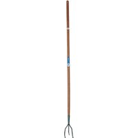 Draper carbon steel cultivator with long ash handle and three curved tines.