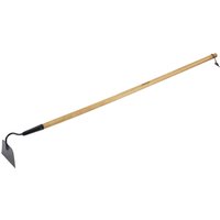 Draper draw hoe with carbon steel blade and long ash wood handle, featuring a triangular blade and black metal neck.