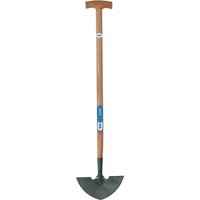 Draper carbon steel lawn edger with curved blade and long ash handle, featuring a T-shaped grip.