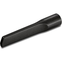 Black Draper crevice nozzle for vacuum cleaner, elongated and narrow with angled tip for tight spaces.