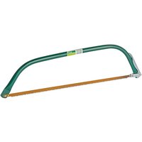 Green Draper D140B Hardpoint Bow Saw, 750mm, with orange serrated blade and ergonomic handle.