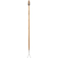 Stainless steel 3 prong cultivator with long ash handle and metal ferrule.