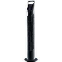 Black Draper FAN17 775mm tower fan with sleek vertical design, digital control panel, and integrated handle.