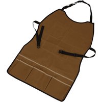 Brown Draper garden apron with adjustable neck strap, waist ties, and multiple front pockets.