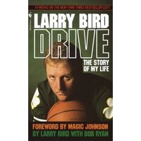 "Book titled 'Drive' by Larry Bird, featuring a cover photo of Bird holding a basketball, wearing a green jersey."