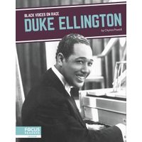 Black and white book cover featuring Duke Ellington smiling at a piano, titled "Black Voices on Race: Duke Ellington".