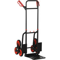Black and red DURHAND climbing stairs trolley with 6 wheels, foldable steel frame, and ergonomic handles.