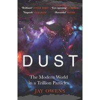 "Book titled 'Dust' by Jay Owens with cosmic background and quotes from critics on the cover"