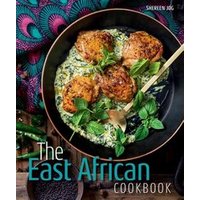 "The East African Cookbook" with colorful cover featuring a dish of spiced chicken and greens in a black bowl.