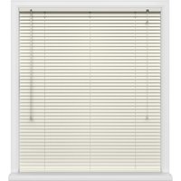 White Echo horizontal window blinds with pull cords and slats, framed by a white window casing.