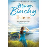 "Echoes book by Maeve Binchy, cover shows woman in blue dress overlooking a coastal landscape under a blue sky"