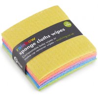 ecoLiving compostable mini sponge cloths in rainbow colors, pack of 12, with eco-friendly packaging.