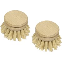 Two round Eddingtons plant fibre dish brush heads with beige bristles and wooden tops.