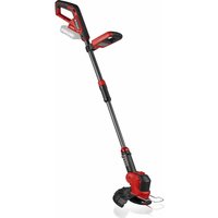 Red and black Einhell cordless grass trimmer with adjustable handle and 250mm cutting width.