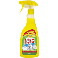 Yellow Elbow Grease All Purpose Degreaser spray bottle with red and green label, 500 ml capacity.