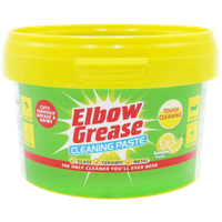Elbow Grease Cleaning Paste 350g, yellow lid, green tub, lemon scent, tough cleaning label.