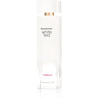 Clear rectangular bottle of Elizabeth Arden White Tea Ginger Lily Eau De Toilette with gold cap, 100ml.