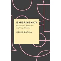 Black book cover titled "Emergency" with geometric pink lines and a beige rectangle featuring the author's name.