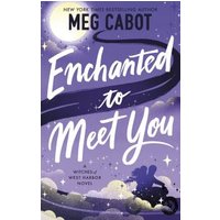 Purple book cover "Enchanted to Meet You" by Meg Cabot, with moon, stars, and silhouette of a witch on a broom.