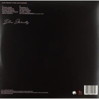 Black vinyl record cover with white text listing tracks and artist signature in the top left corner.