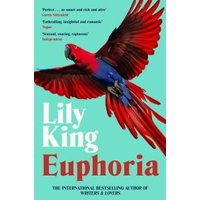 Turquoise cover of "Euphoria" by Lily King featuring a red and blue parrot in flight.