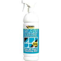 White Everbuild Spray Glass Cleaner bottle with blue label, trigger spray top, and "Glass Cleaner" text.