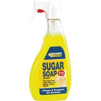 Yellow Everbuild Sugar Soap Spray bottle with white trigger nozzle and blue label.