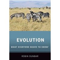 "Evolution book cover featuring zebras grazing in a savannah, authored by Robin Dunbar, with a blue and black design"