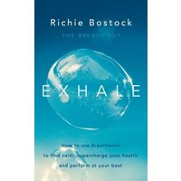 "Blue book cover 'Exhale' by Richie Bostock featuring a large translucent bubble and white text."