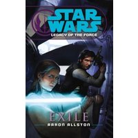 "Star Wars: Legacy of the Force - Exile book with characters holding lightsabers on a space-themed cover."