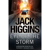 "Eye of the Storm book cover featuring a car speeding down a city street with a fiery explosion in the background"