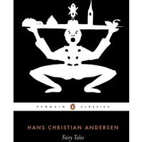 Black Penguin Classics book cover, "Fairy Tales" by Hans Christian Andersen, features a white silhouette of a jester.