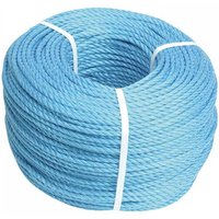 Blue Faithfull poly rope, 6mm thickness, 220m length, coiled with white ties.