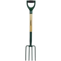 Faithfull Countryman Digging Fork with green D-grip handle, wooden shaft, and four black steel tines.