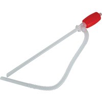 Clear Faithfull manual siphon pump with red squeeze bulb and flexible corrugated tube.