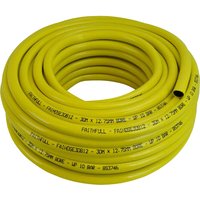 Yellow Faithfull heavy duty reinforced builders hose, coiled with black printed text along the length.