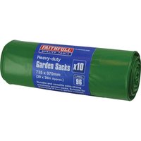 "Green Faithfull heavy-duty garden sacks roll with blue label, 10-pack, 735x970mm size, durable and strong"
