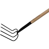 Faithfull Manure Drag Fork with four black curved tines and a wooden handle.