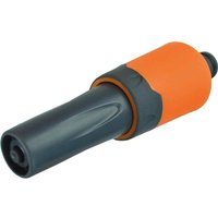 Black and orange Faithfull plastic hose nozzle with adjustable spray tip and ergonomic grip.