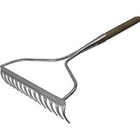 Stainless steel garden rake with wooden handle and curved tines by Faithfull Prestige