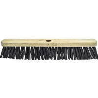 Faithfull PVC broom head with wooden base and dense black bristles.