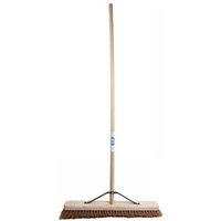 Faithfull Soft Coco Broom with 600mm wooden handle, brown bristles, and metal stay for stability.