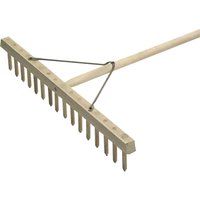 Faithfull Wooden Hay Rake with long wooden handle and wide head featuring multiple sturdy tines.